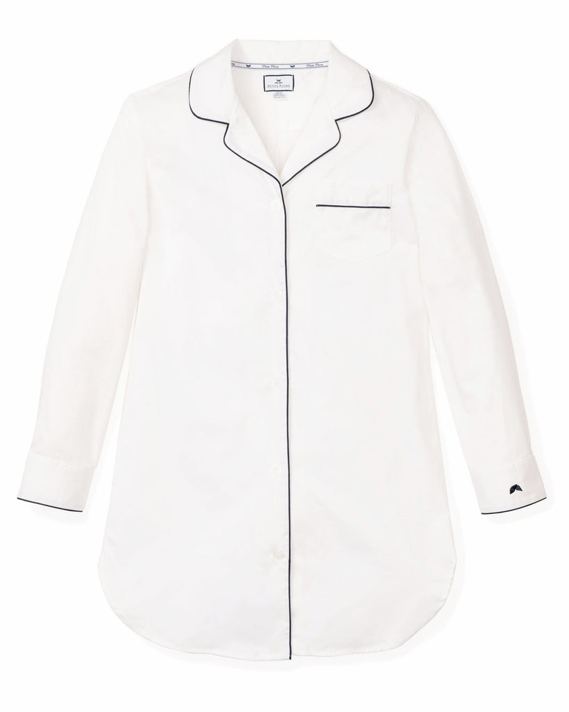 Women's Twill Nightshirt | White with Navy Piping Nightshirts Petite Plume 