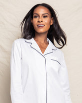 Women's Twill Nightshirt | White with Navy Piping Nightshirts Petite Plume 