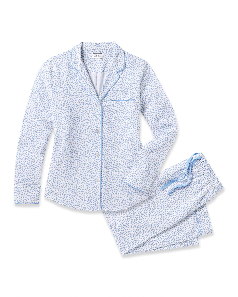 Women's Twill Pajama Set in Bluehearts Adult Sleepwear Petite Plume 