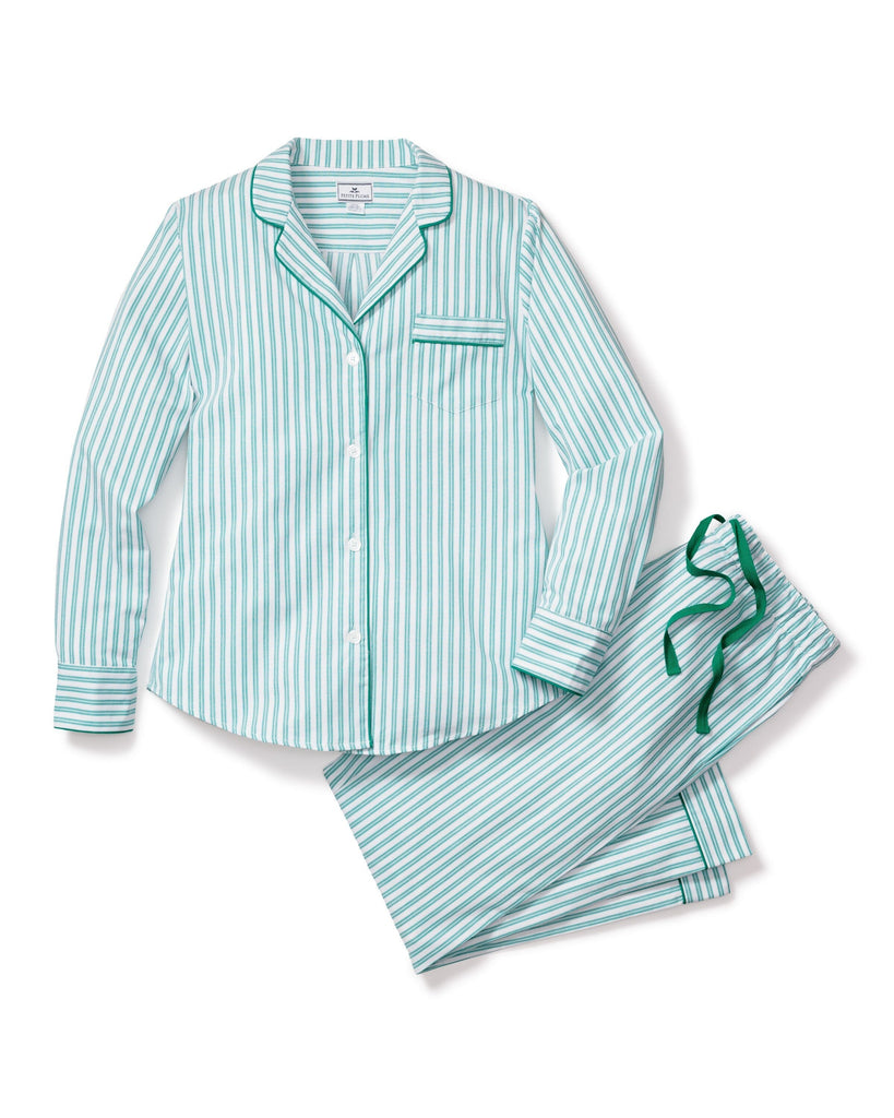 Women's Twill Pajama Set | Emerald Ticking Pajama Sets Petite Plume 