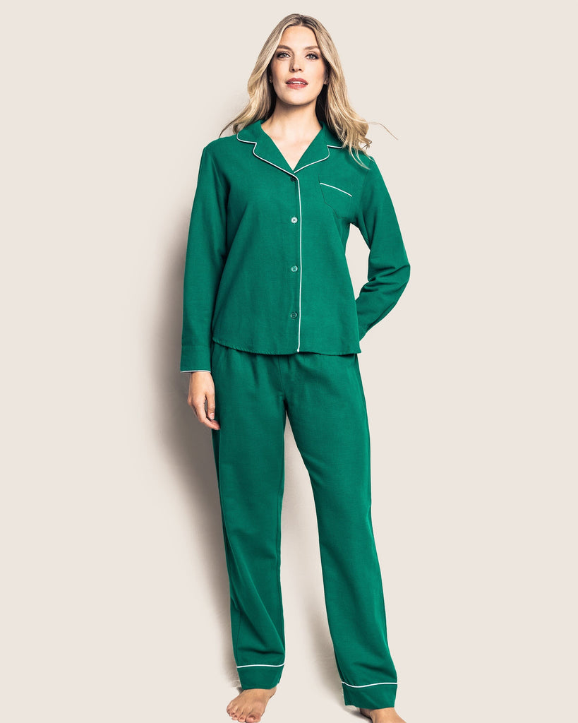 Women's Flannel Pajama Set in Forest Green Adult Sleepwear Petite Plume 