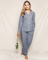 Women's Twill Pajama Set | Navy Gingham Pajama Sets Petite Plume 