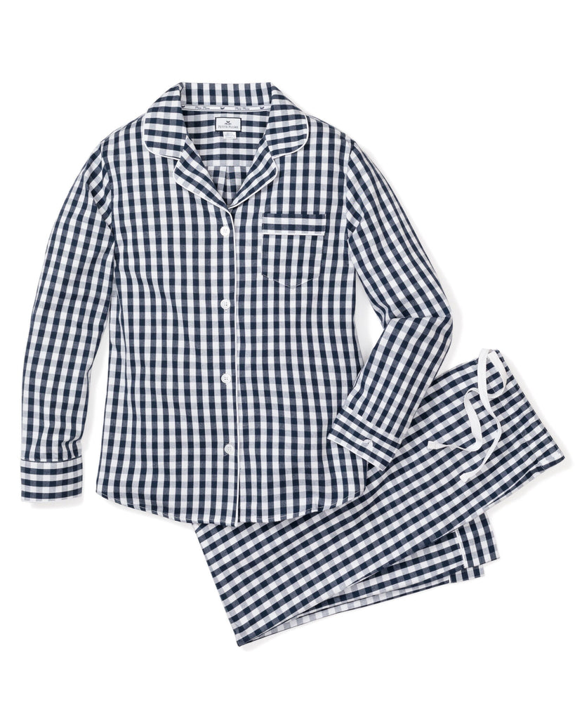 Women's Twill Pajama Set | Navy Gingham Pajama Sets Petite Plume 