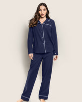 Women's Flannel Pajama Set in Navy Adult Sleepwear Petite Plume 