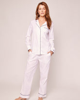 Women's Twill Pajama Set | White with Navy Piping Pajama Sets Petite Plume 