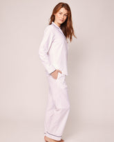 Women's Twill Pajama Set | White with Navy Piping Pajama Sets Petite Plume 