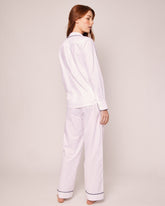 Women's Twill Pajama Set | White with Navy Piping Pajama Sets Petite Plume 