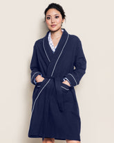 Women's Flannel Robe in Navy Women Robe Petite Plume 