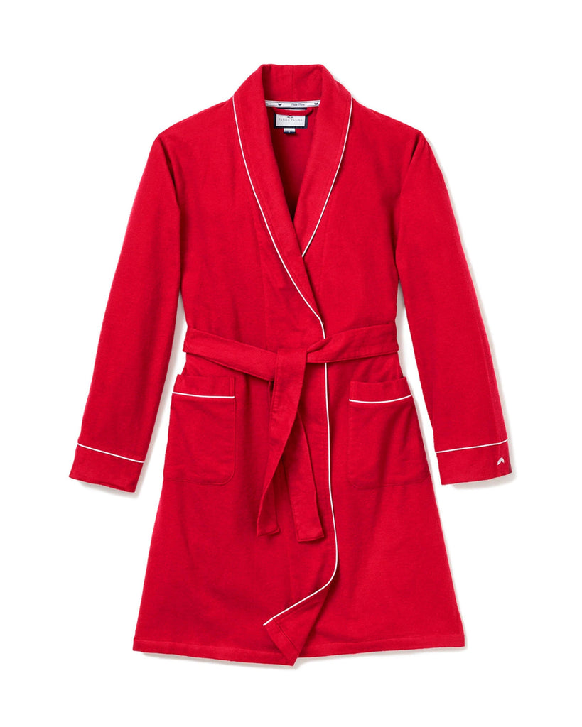 Women's Flannel Robe in Red with White Piping Women Robe Petite Plume 