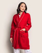 Women's Flannel Robe in Red with White Piping Women Robe Petite Plume 