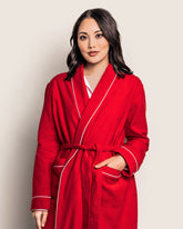 Women's Flannel Robe in Red with White Piping Women Robe Petite Plume 