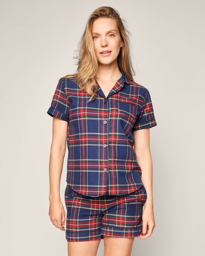 Women's Brushed Cotton Short Sleeve Short Set in Windsor Tartan Women's Short Sleeve Short Set Petite Plume 