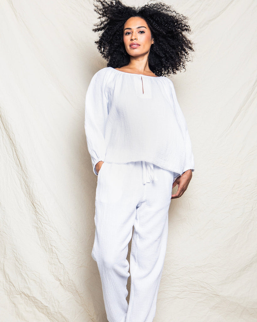 Women's Gauze Willow Scoopneck Top | White Loungewear Petite Plume 