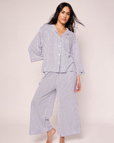 The Olivia Wide Leg Pima Pajama Set | Navy French Ticking Pajama Sets Petite Plume 