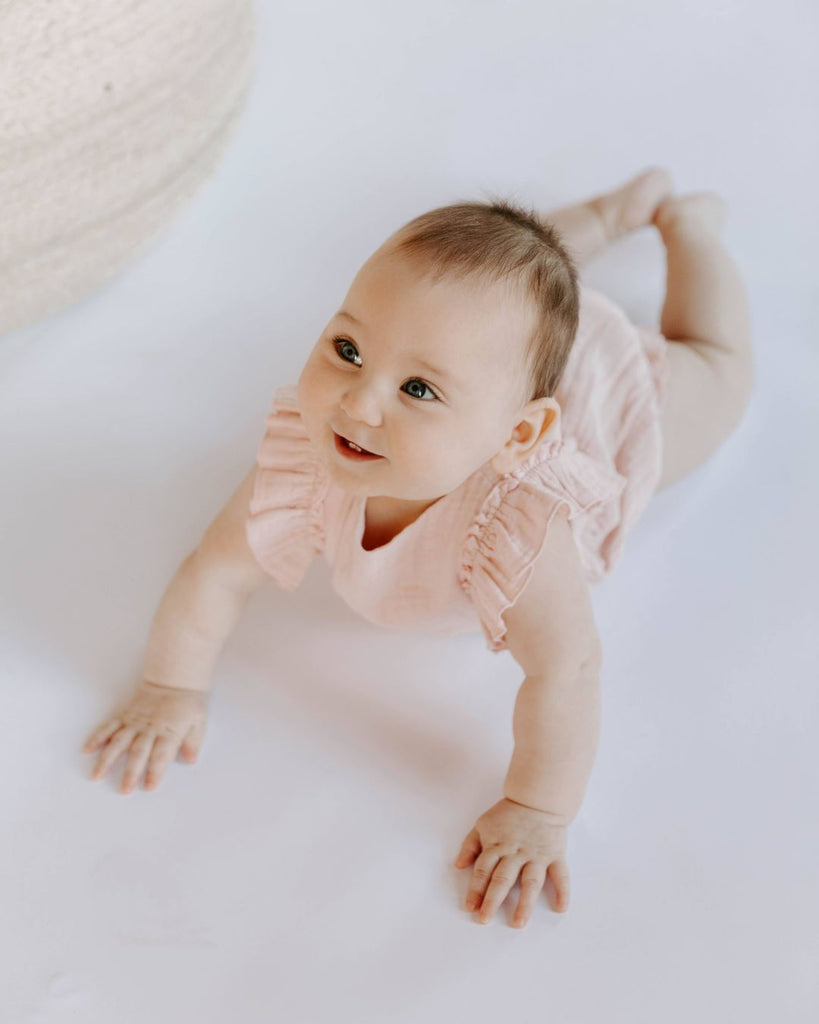 Organic Cotton Muslin Flutter Sleeve Bubble Romper Jumpsuits & Rompers Dear Hayden 