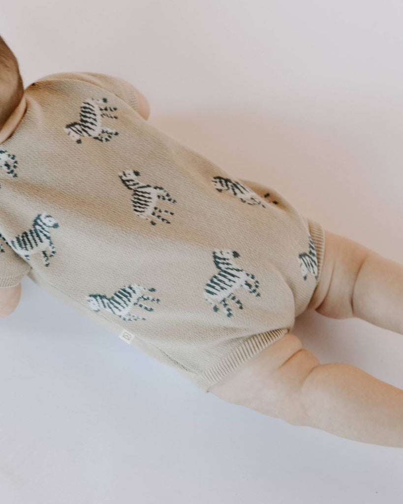 Organic Cotton Knit Jacquard Playsuit | Zebra Jumpsuits & Rompers Dear Hayden 