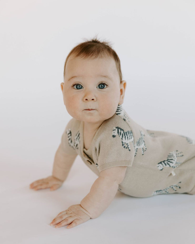 Organic Cotton Knit Jacquard Playsuit | Zebra Jumpsuits & Rompers Dear Hayden 