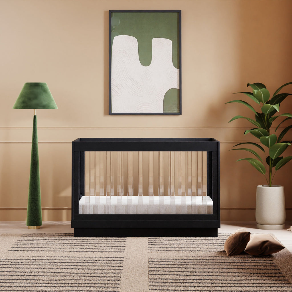 Harlow Acrylic 3-in-1 Convertible Crib with Toddler Bed Conversion Kit | Black Babyletto 