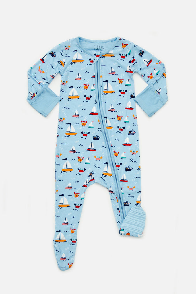 Soft & Stretchy Zipper Footie - Beach Boats by Clover Baby & Kids Clover Baby & Kids 