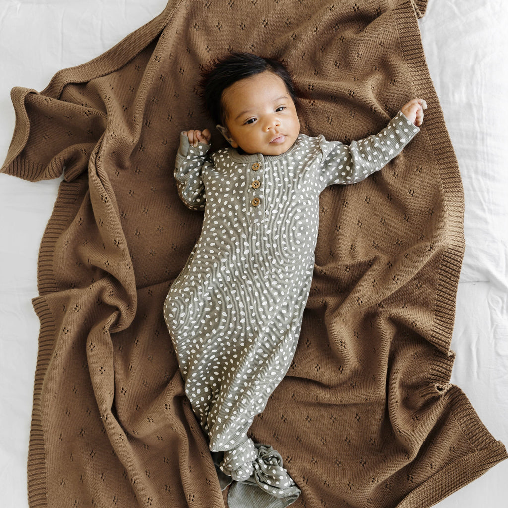 Organic Cotton Pointelle Baby Blanket - Brown Pointelle Baby Blanket Makemake Organics 