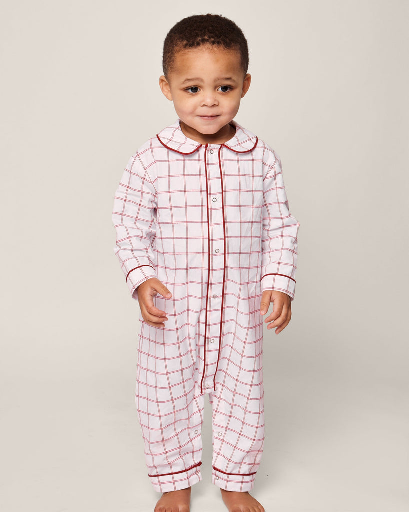 Baby's Twill Cambridge Romper in Garnet Tattersall Infant Romper Petite Plume 