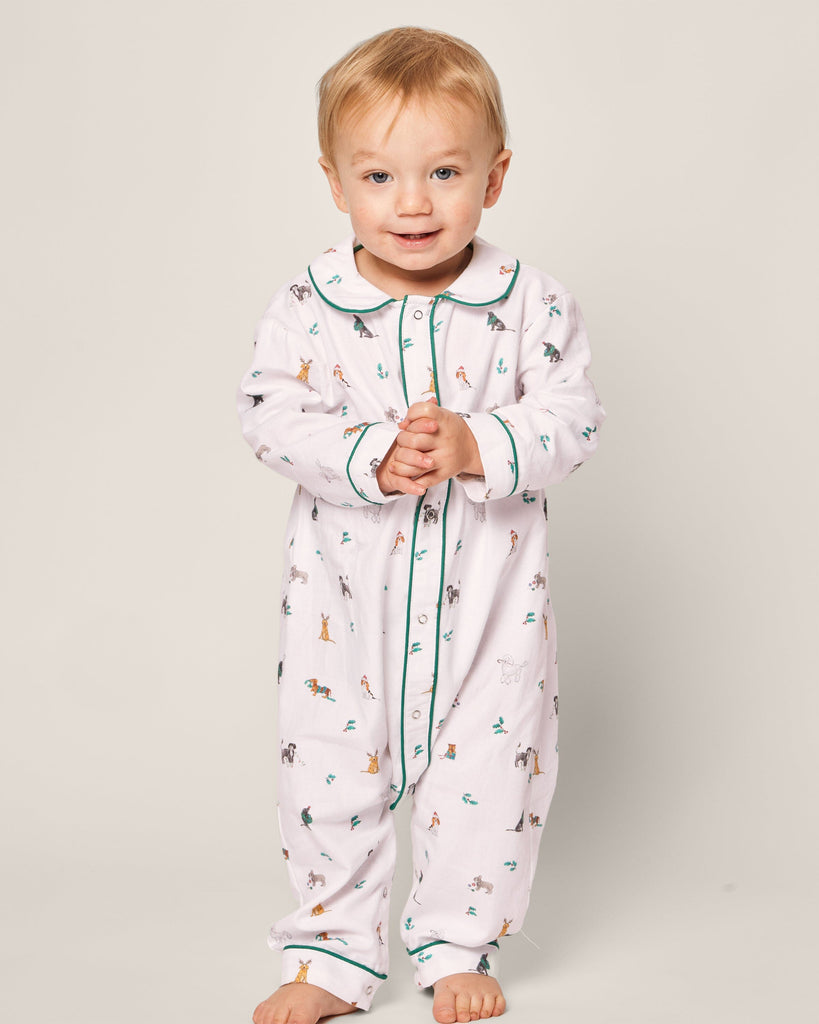 Baby's Twill Cambridge Romper in Jingle Paws Infant Romper Petite Plume 