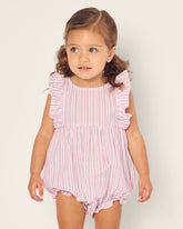 Baby's Twill Ruffled Romper in Blush Boulevard Infant Romper Petite Plume 