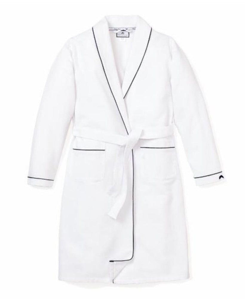 Kid's Flannel Robe | White with Navy Piping Robes Petite Plume 