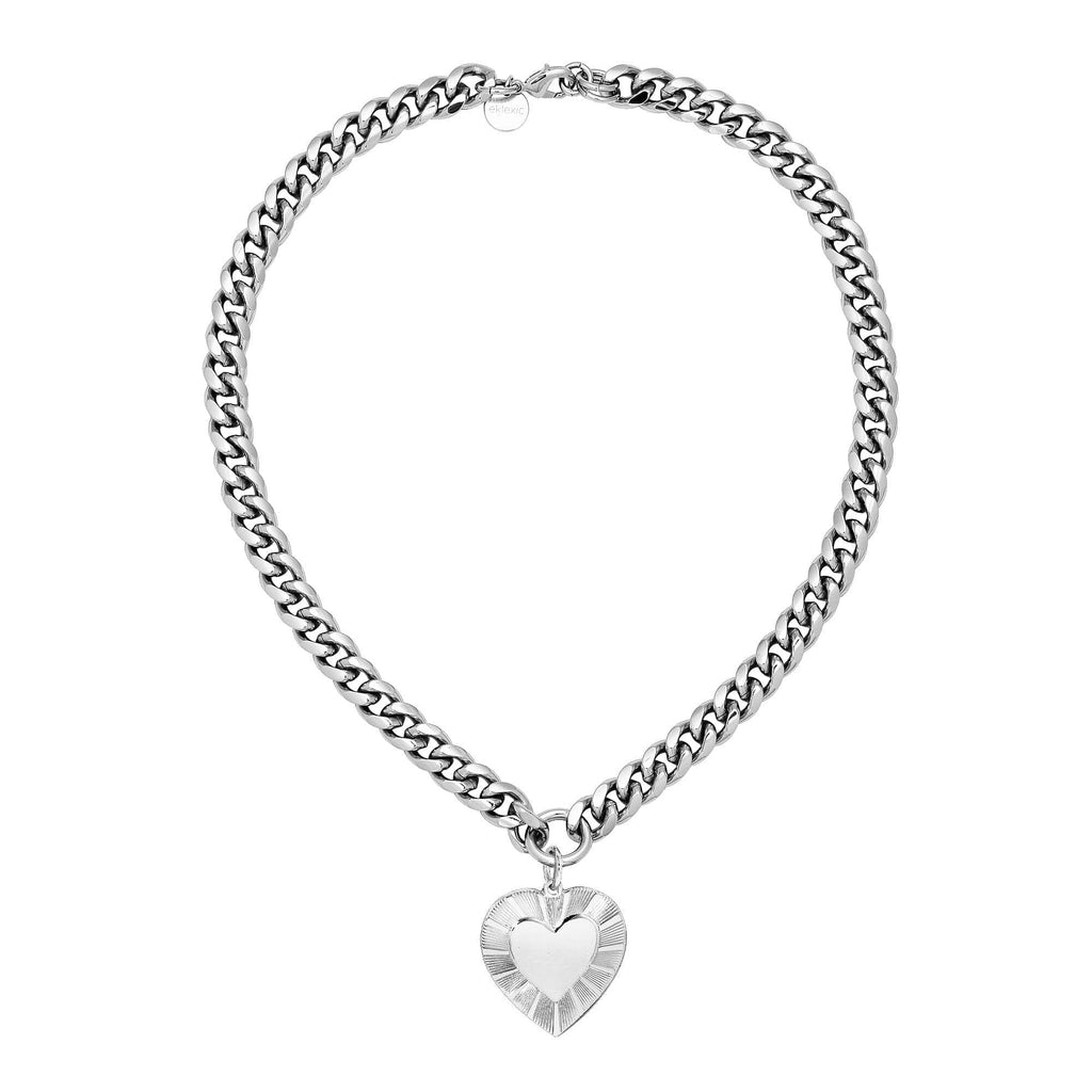 Curb Chain & Heart Pendant Necklace Necklaces eklexic 18” Silver 