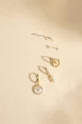 Cz Huggie Hoops With Circle Drop Earrings eklexic 