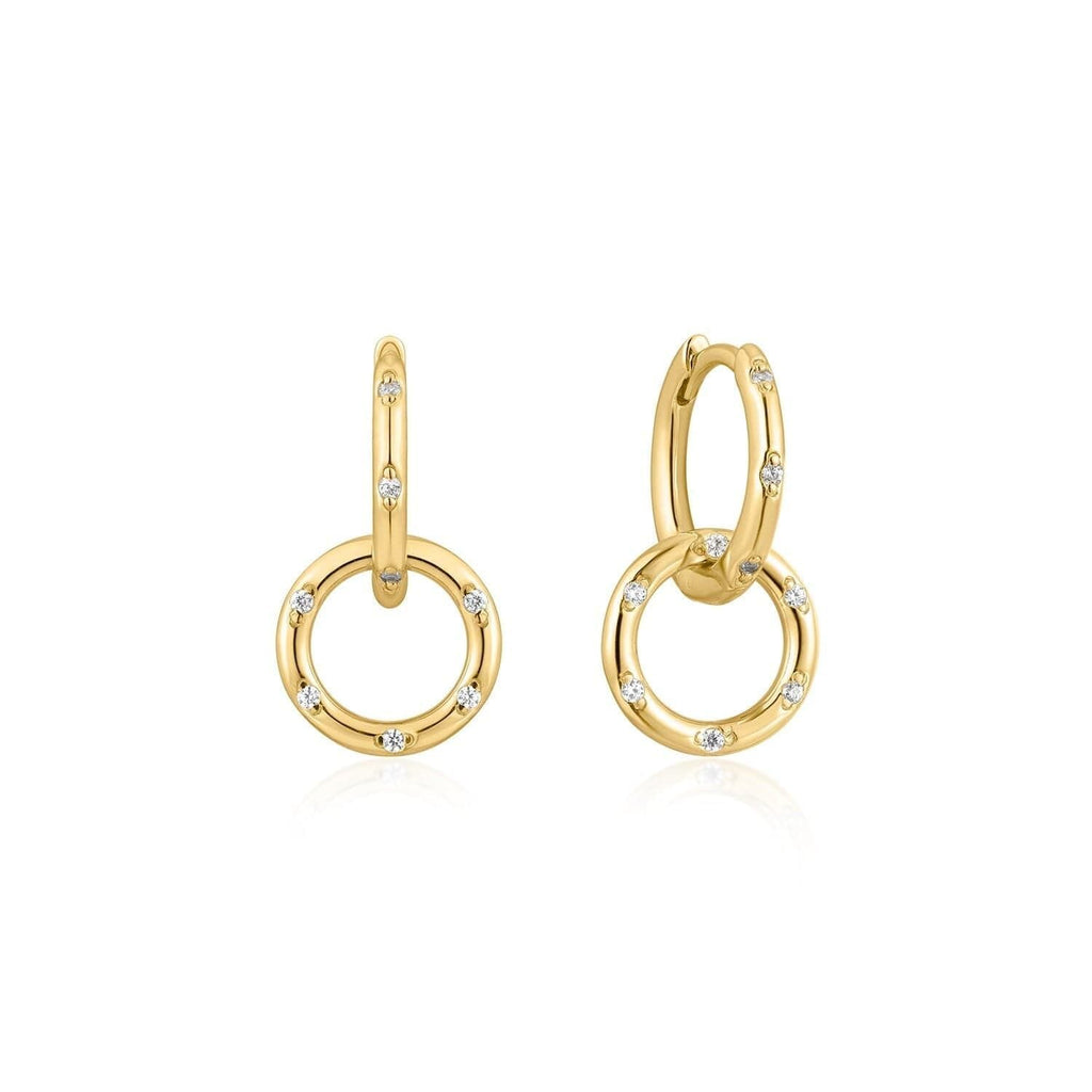 Cz Huggie Hoops With Circle Drop Earrings eklexic 14K Gold Vermeil 