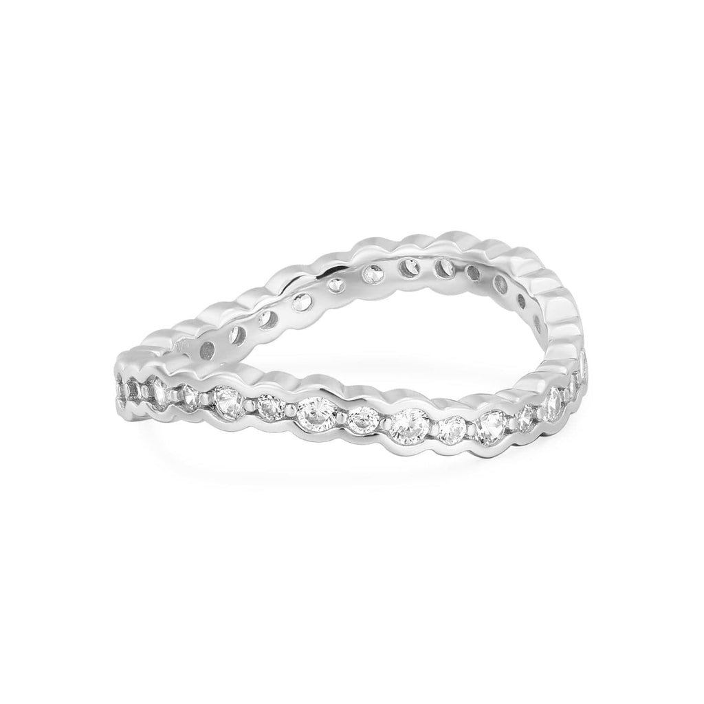 Cz Wavy Ring Eternity Band Rings eklexic Rhodium Plated Sterling Silver 6 