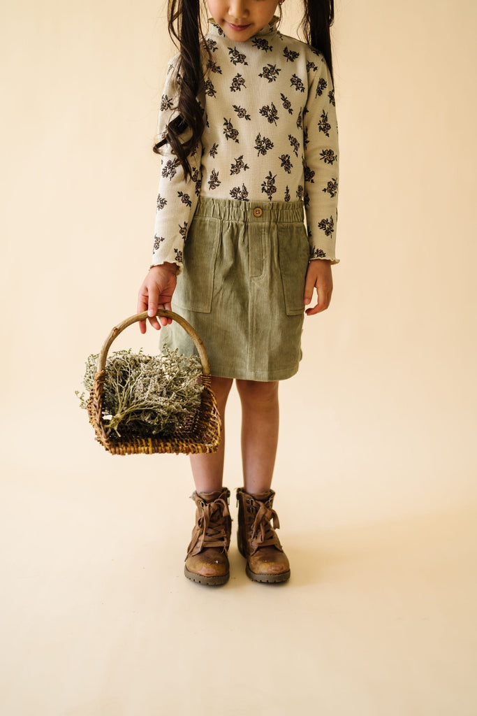 Organic Tee and Corduroy Skirt Set - Olive Tee & Skirt Set Makemake Organics 