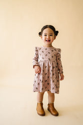 Organic Ruffle Dress - Rose Ditsy Ruffle Dress Makemake Organics 