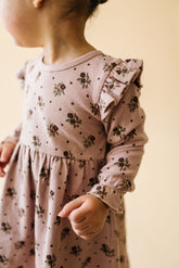 Organic Ruffle Dress - Rose Ditsy Ruffle Dress Makemake Organics 