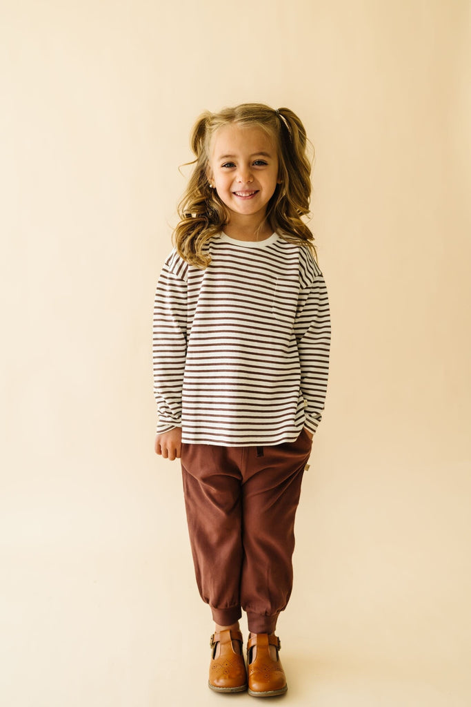 Organic Long Sleeve Tee & Pant Set - Plum Stripes Tee & Pants Set Makemake Organics 