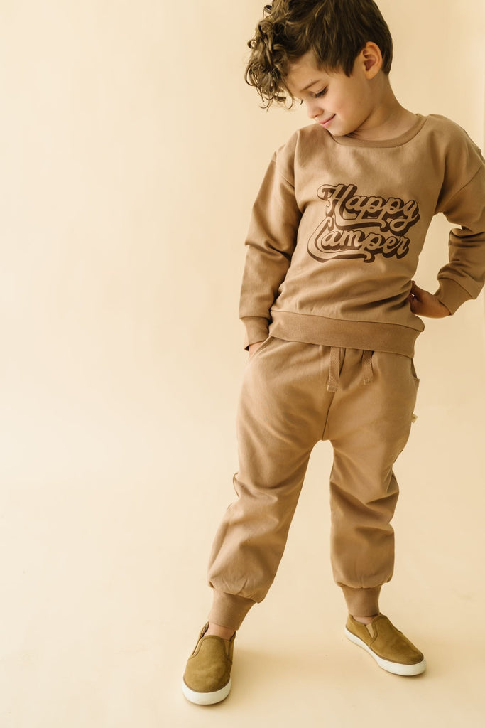 Organic Fleece Jogger Pants | Taupe Bottoms Makemake Organics 