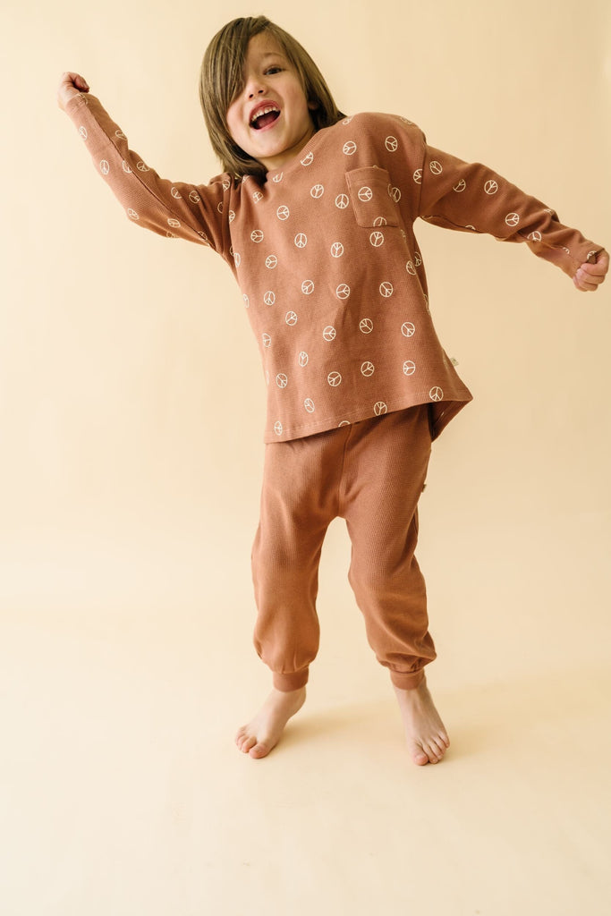 Organic Long Sleeve Tee & Pant Set - Peace Tee & Pants Set Makemake Organics 