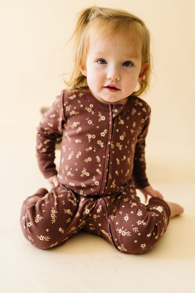 Organic 2-Way Zip Romper - Winter Bloom Zippered Romper Makemake Organics 