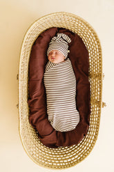 Organic Swaddle Blanket & Hat - Plum Stripes Blanket Set Makemake Organics 