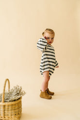 Organic Bubble Romper | Slate Stripes Jumpsuits & Rompers Makemake Organics 