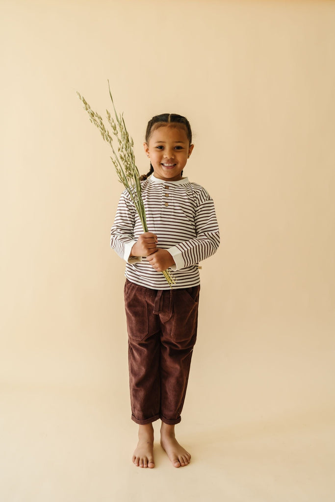 Organic Tee and Corduroy Pant Set - Plum Henley Tee & Pant Set Makemake Organics 