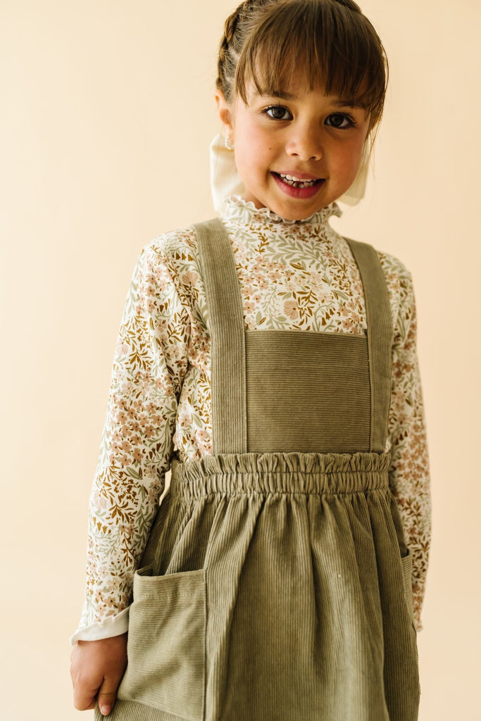 Organic Corduroy Pinafore Dress - Olive Pinafore Dress Set Makemake Organics 