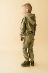 Organic Fleece Henley Hoodie - Olive Fleece Hoodie Makemake Organics 