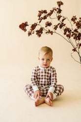 Organic 2-Way Zip Romper - Plum Gingham Zippered Romper Makemake Organics 