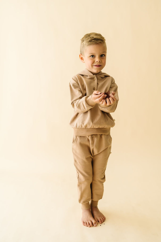 Organic Fleece Henley Hoodie - Taupe Fleece Hoodie Makemake Organics 