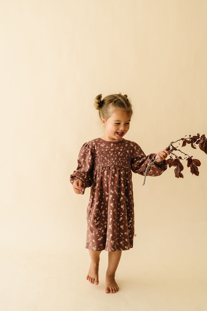 Organic Smocked Dress - Winter Bloom Smocked Dress Makemake Organics 