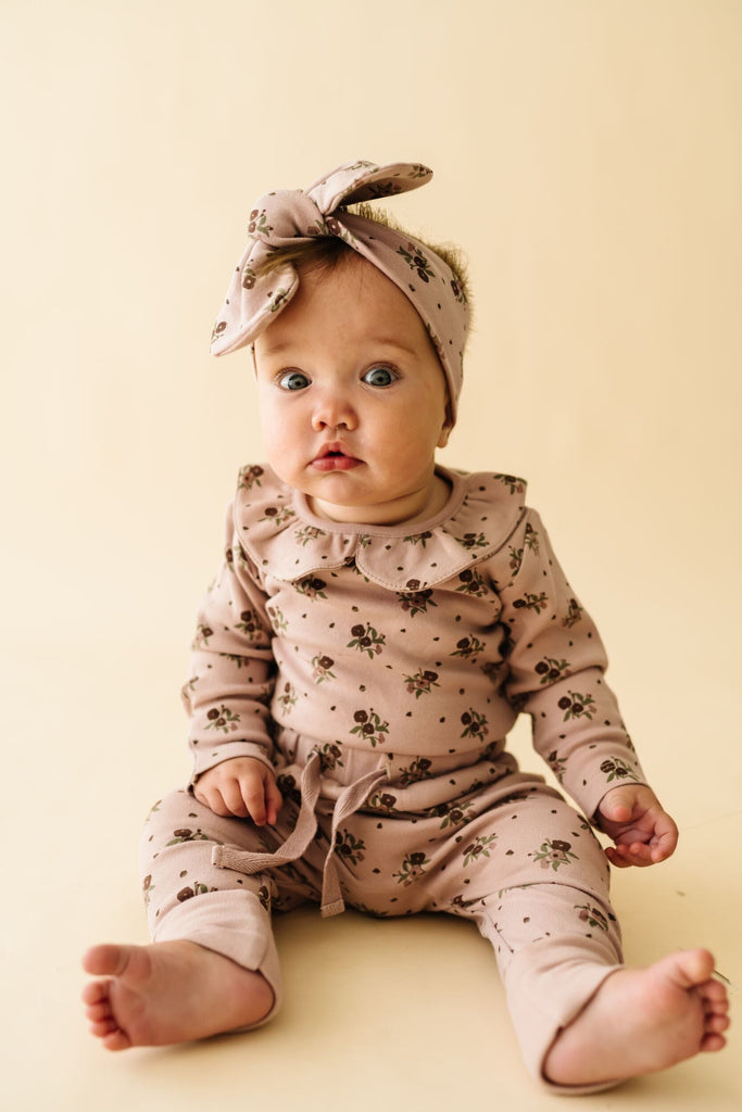 Organic Ruffle Onesie & Pants Set - Rose Ditsy Ruffle Onesie Set Makemake Organics 