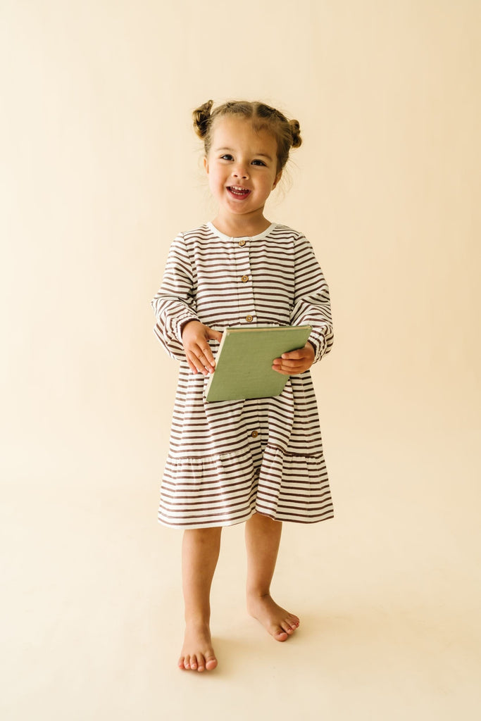 Organic Tiered Dress - Plum Stripes Tiered Dress Makemake Organics 