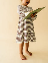 Organic Tiered Dress - Plum Stripes Tiered Dress Makemake Organics 